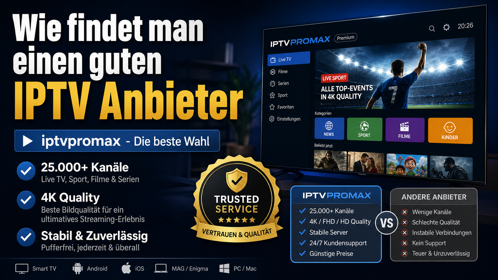 Wie findet man einen guten IPTV Anbieter - iptvpromax Vergleich