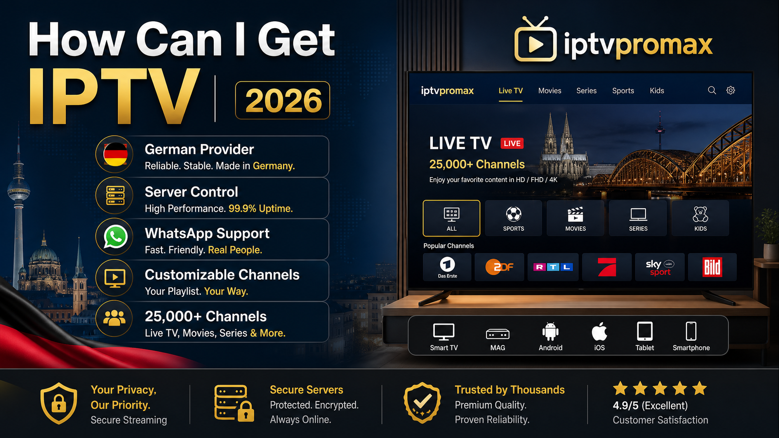 How can I get IPTV German company iptvpromax server control WhatsApp